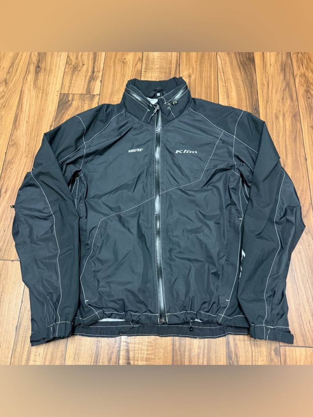Klim Windbreaker Jacket Mens XL Black Gray Reflective Goretex Packable Hood